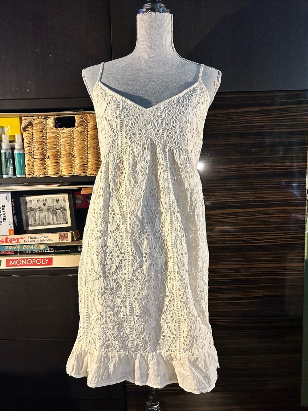 American Eagle Outfitters Cream Eyelet & Lace Mini Sundress